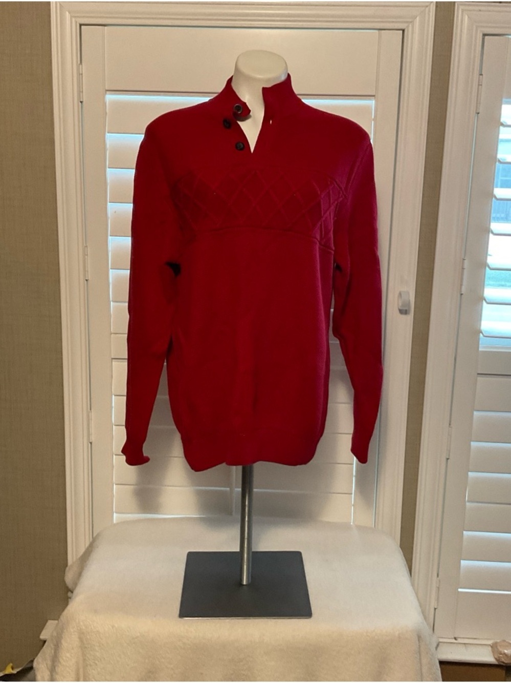 Chaps Men's Red Quarter-Zip Sweater with Button Placket